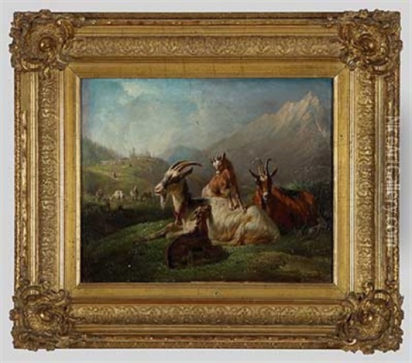 Ziegen Vor Sommerlicher Alpenkulisse Oil Painting - Benno Raffael Adam