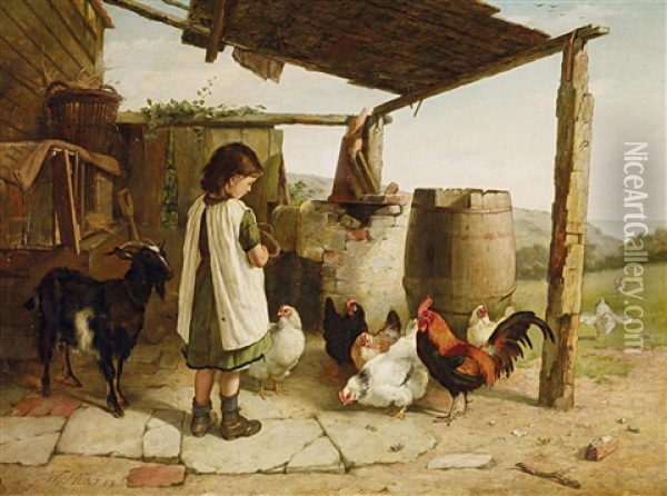 Bauernmadchen Mit Den Huhnern Oil Painting - Walter Hunt