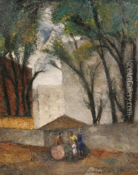 Figures In Thecity Oil Painting - Simkha Simkhovitch