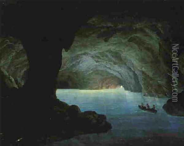 The Blue Grotto, Capri 1851 Oil Painting - Johann-Hermann Carmiencke