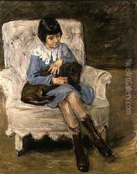Maria Riezler-White (1917-95), grandaughter of the artist, with dachshund on her knee, 1925 Oil Painting - Max Liebermann