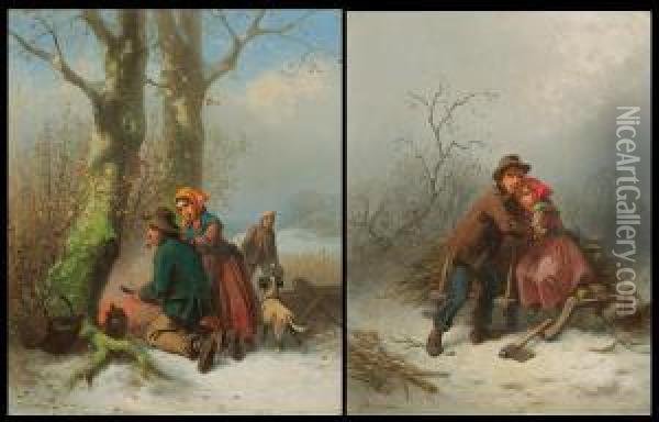 Winter In A Forest Oil Painting - Ferdinand Marohn