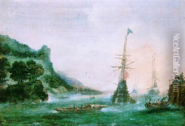 Marine Avec Vaisseaux Pres Du Rivage Oil Painting - Andries van Artvelt (Ertvelt)