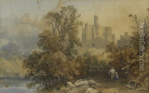 European Landscape With Castle Oil Painting - James Burrell-Smith