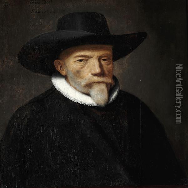 Portrait Of A Nobleman With A Hat And White Collar Oil Painting - Thomas De Keyser