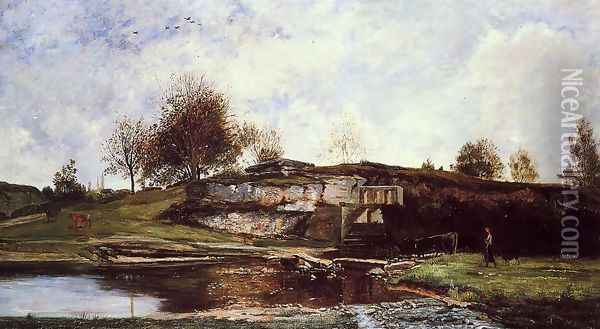 Sluice in the Optevoz Valley Oil Painting - Charles-Francois Daubigny