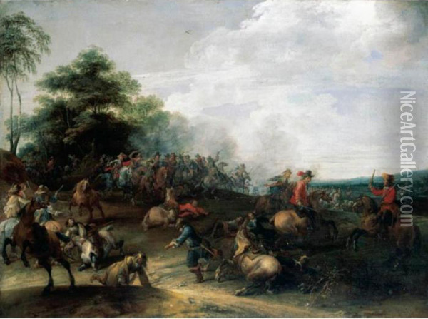 Landscape With A Cavalry Engagement At The Edge Of A Wood Oil Painting - Pieter Snayers