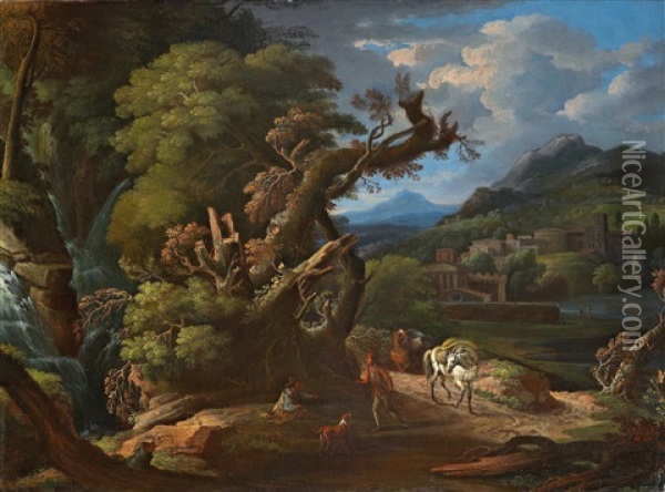 Landscape With Resting Voyagers Oil Painting - Jan Frans van Bloemen