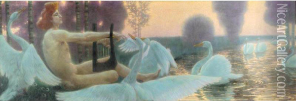 Apollo Und Die Schwane (apollo Charming The Swans) Oil Painting - Wilhelm List