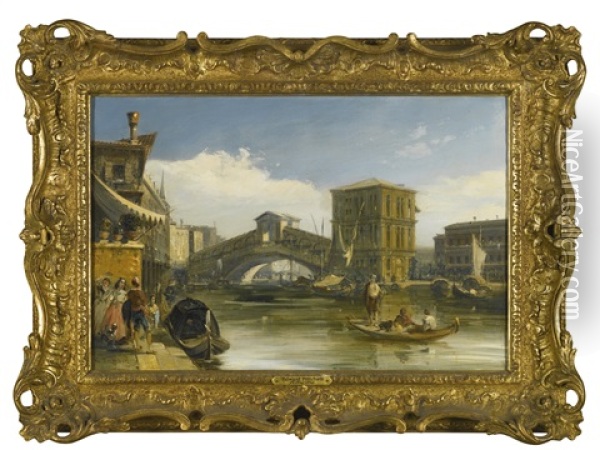 View Of Rialto Bridge, Venice Oil Painting - Edward Pritchett