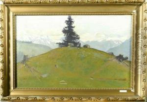 Bewaldete Berglandschaft. Oil Painting - Ludwig Werlen