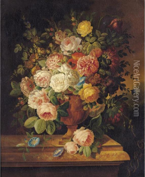Vase With Flowers Oil Painting - Georgius Jacobus J. Van Os