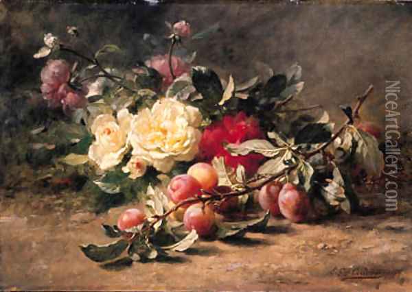 Peonies and Plums Oil Painting - Gustave-Emile Couder