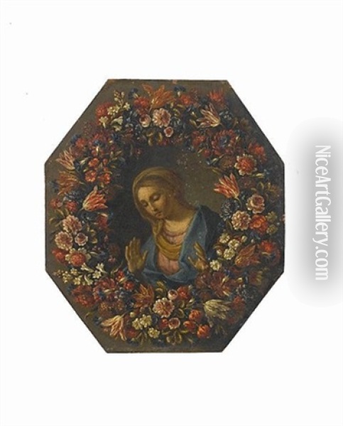 The Annunciation Within A Garland Of Flowers (pair) Oil Painting - Pier Francesco Cittadini
