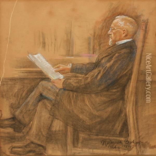 Portrait Of Christian Hoyer Reading Oil Painting - Heinrich Dohm