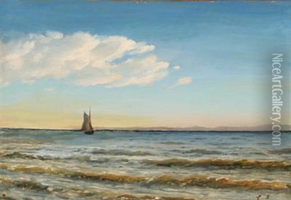 Seascape With A Sailing Boat Near The Coast Oil Painting - Christian Frederic Eckardt