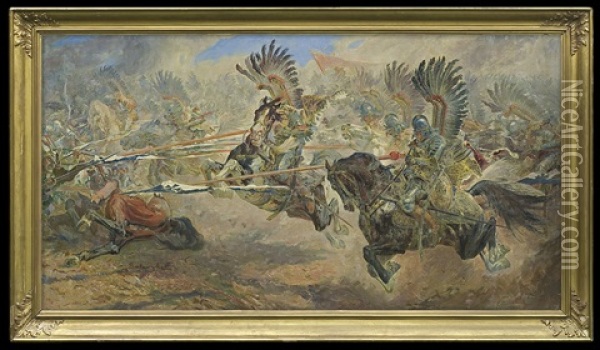 Attack Of The Polish Hussars Oil Painting - Stanislaw Batowski-Kaczor