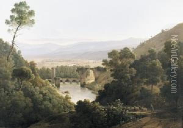 Vue Du Pont De Narni. Oil Painting - Pierre-Athanase Chauvin