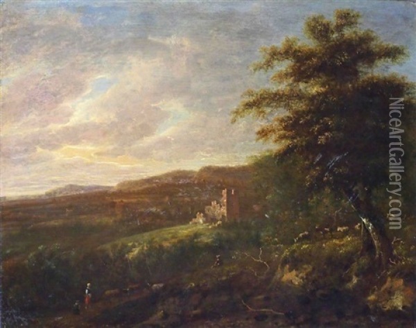 Pastorale. Ruinenlandschaft Mit Hirtenfamilie Und Ihren Tieren Oil Painting - Willem de Heusch