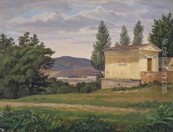 Blick In Landschaft Mit Kleinem Gebaude Rechts Oil Painting - Paul Graeb