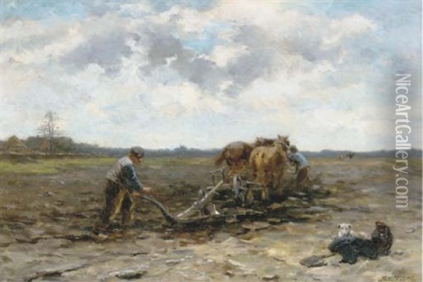 Ploughing The Field Oil Painting - Johannes Marius ten Kate