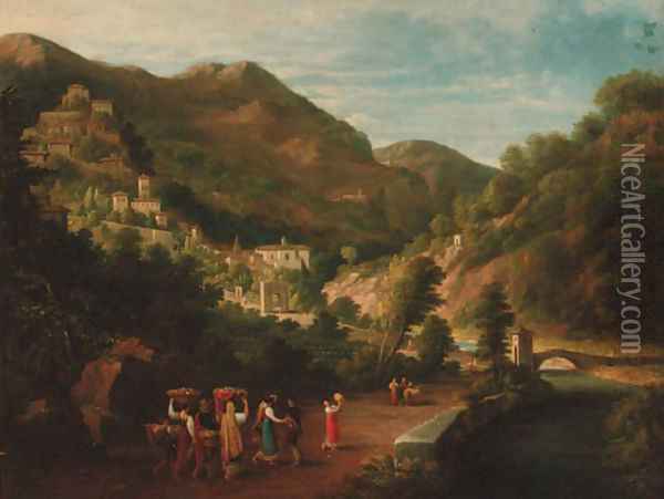 Peasants dancing on the way to market, a hilltop beyond Oil Painting - Italian School