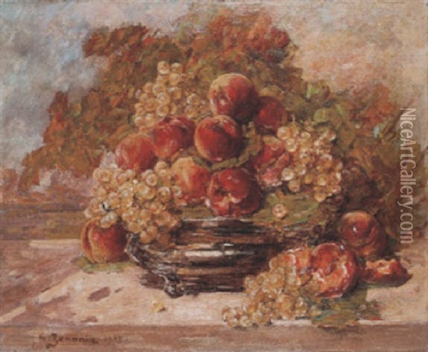 Stilleben Mit Apfeln Und Trauben Oil Painting - Georges Jeannin