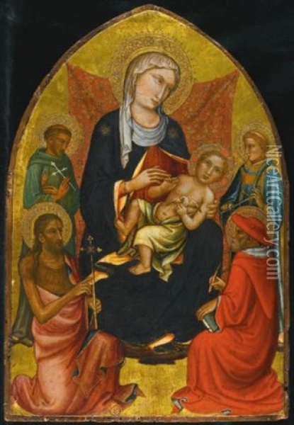 The Madonna And Child With Saints John The Baptist, Francis, Lawrence And Jerome Oil Painting - Mariotto Di Nardo