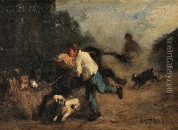 Boy With Donkey Oil Painting - Constant Troyon