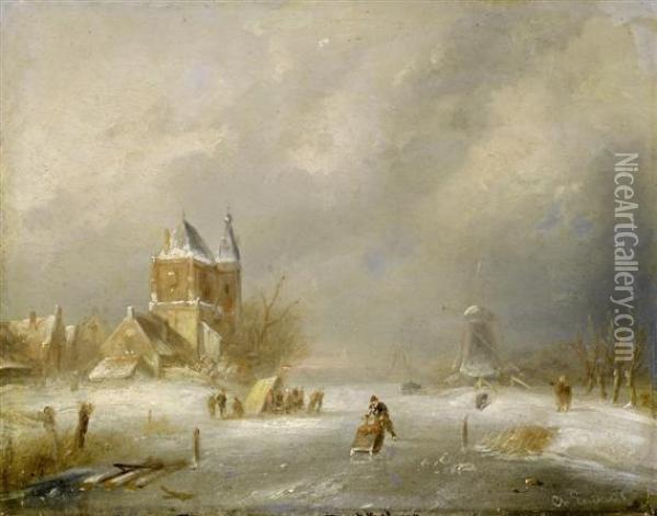 Winter Landscape Oil Painting - Charles Henri Leickert