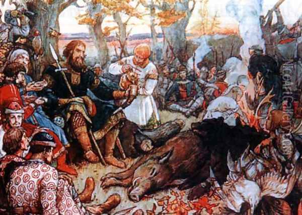Monomakh rests after hunting Oil Painting - Viktor Vasnetsov
