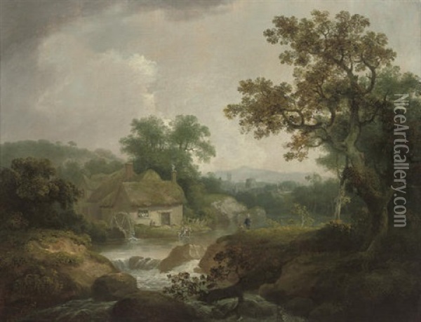 A Wooded River Landscape (cumberland?) Oil Painting - John Rathbone