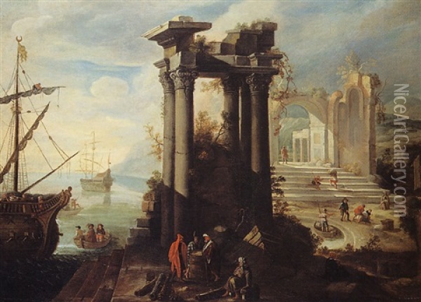 Scene De Port Mediterraneen Oil Painting - Adriaen Van Der Cabel