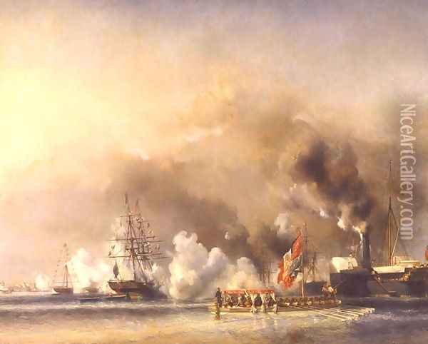 King Louis Philippe 1830-48 Escorting Queen Victoria 1819-1901 Aboard the Royal Yacht Victoria and Albert at Treport Oil Painting - Eugene Isabey
