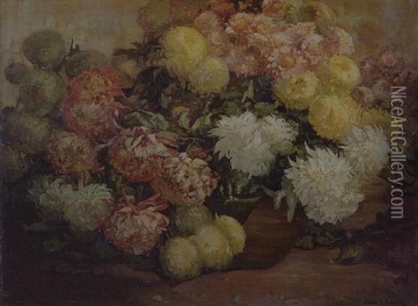 Chrysanthemums Oil Painting - Franz Arthur Bischoff