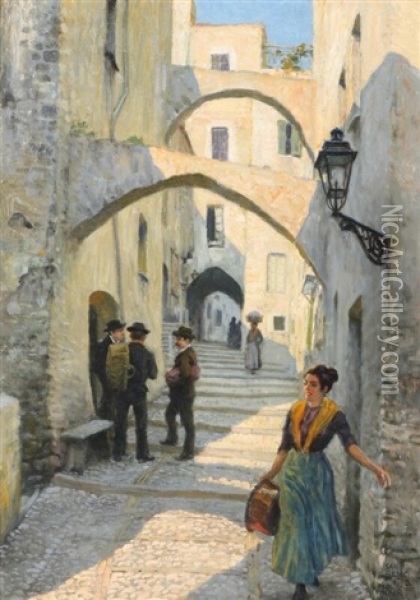 Street Life In San Remo Oil Painting - Paul Fischer