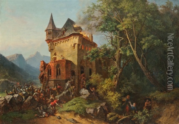 Csatajelenet Oil Painting - Josef Wilhelm Wallander