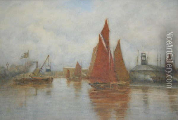 In Lowestoft Harbour Oil Painting - Arthur George Bell