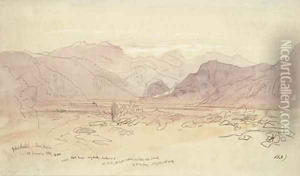 Gebal Serbal and Wady Feiran, on the Sinai Peninsula Oil Painting - Edward Lear