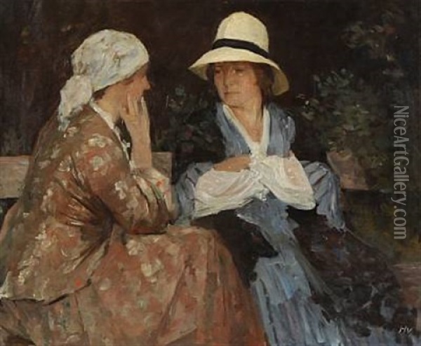 Two Girls Oil Painting - Herman Albert Gude Vedel