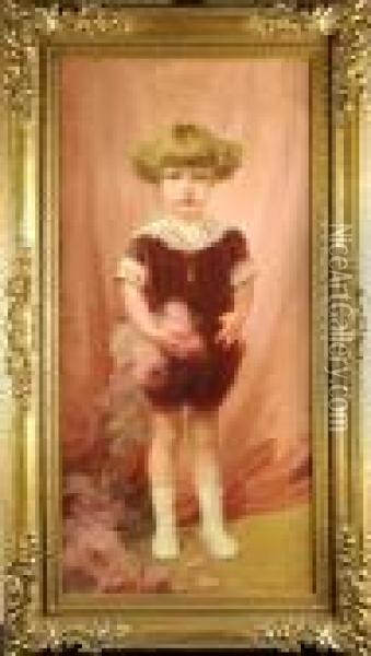 Enfant Au Bouquet De Roses Oil Painting - Privat Livemont