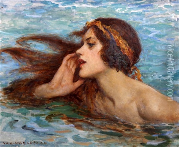 A Water Sprite Or Siren Oil Painting - William Henry Margetson