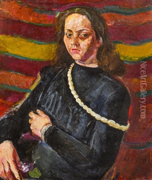 Sibylla Mit Halskette (the Artists's Daughter) Oil Painting - Anton Kolig