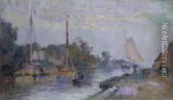 Rotterdam, Vue De Fleuve Schie Oil Painting - Albert Lebourg