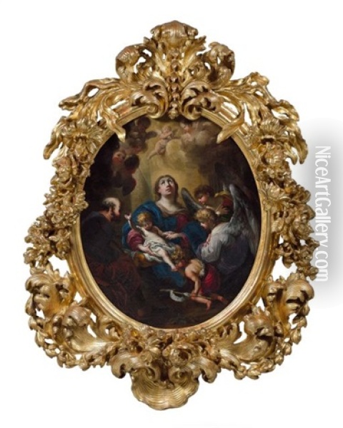La Sainte Famille Et Saint Jean-baptiste Enfant Entoures D'anges Oil Painting - Stefano Maria Legnani