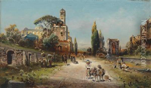 Hustle And Bustle On The Via Appia Oil Painting - Robert Alott