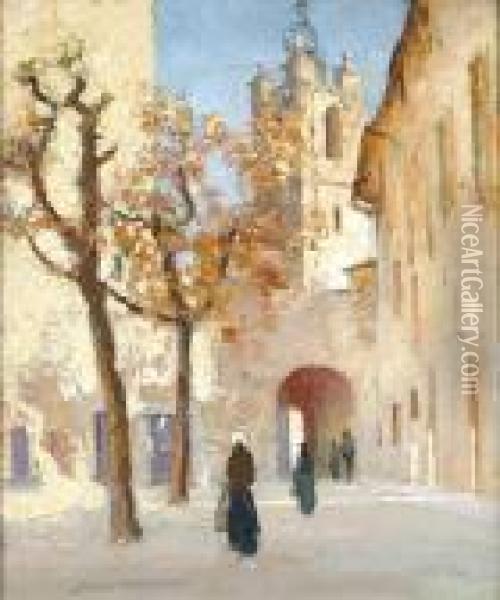 Figures In A Mediteranean Courtyard Oil Painting - James Paterson