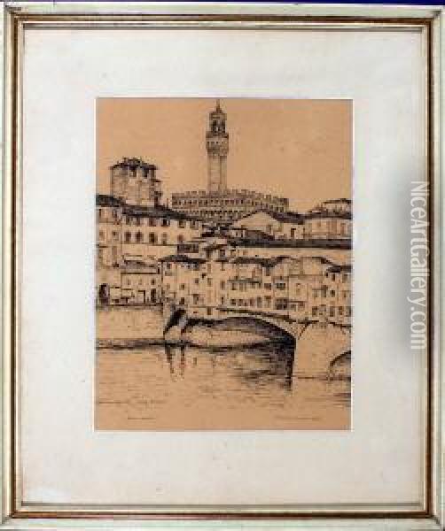 Florenz - Blick Uber Den Arno Mit Ponte Vecchio Und Palazzo Vecchio Oil Painting - Richard Hall