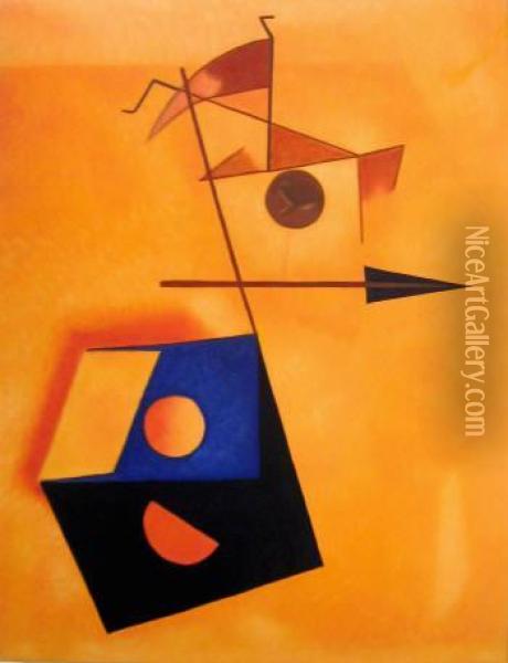 Abstract On Orange Oil Painting - Paul Klee