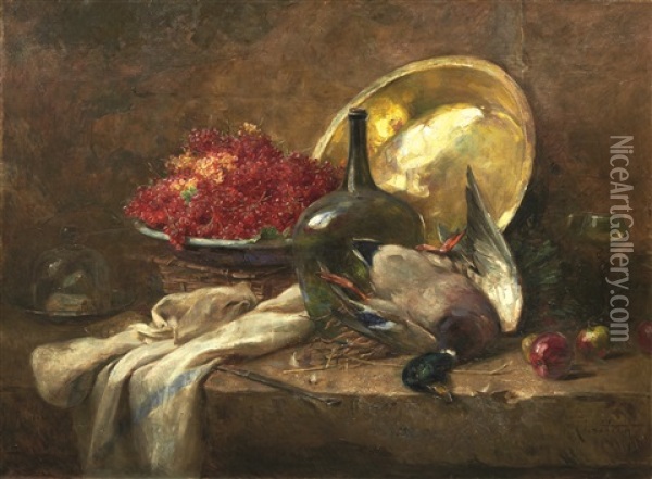 Nature-morte Au Canard Et Groseilles Oil Painting - Rene Louis Chretien